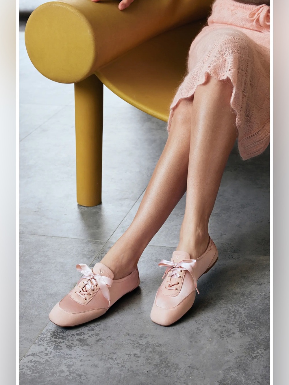 Vivaia Cristina Square Toe Lace Up Sneakerina Ballet Sneaker Peach Blush $159
